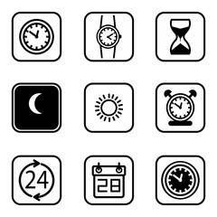 Time and Clock icons on white background.