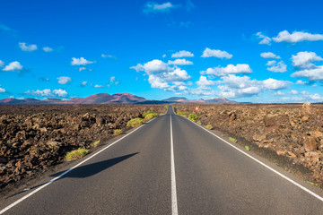 Road towards Timanfaya National Park, Lanzarote, Canary Islands, Spain