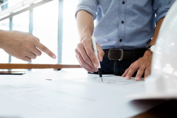 Engineer meeting for architectural project working with partner