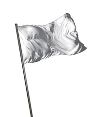 White Flag Waving Isolated on White Background Portrait