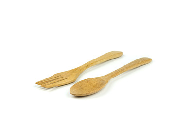 Wooden Fork and Wooden spoon on white background
