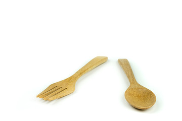 Wooden Fork and Wooden spoon on white background