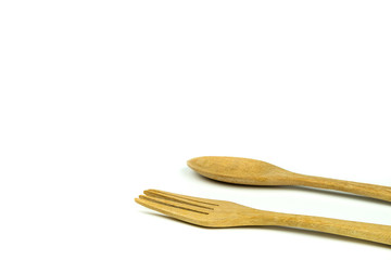 Wooden Fork and Wooden spoon on white background