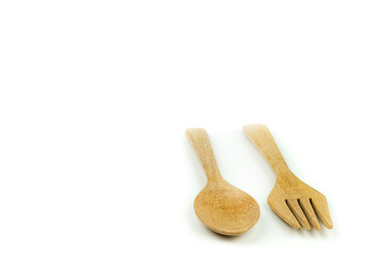 Wooden Fork and Wooden spoon on white background