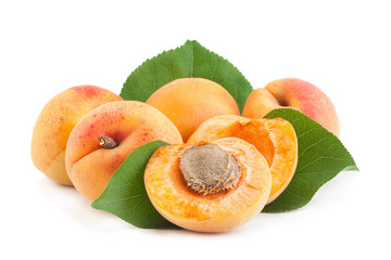 Apricot fruit closeup on white