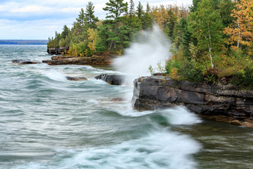 Crashing Waves from Lake Superior at Pictured Rocks National Lakeshore, Michigan