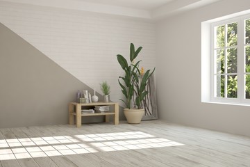 White empty room. Scandinavian interior design. 3D illustration