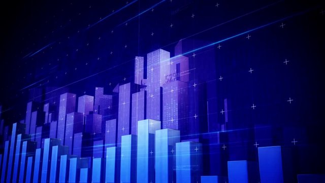 City Bars and charts.Growing business infographic stock market arrow.Good for financial news report.Stock market intro.Growing city buildings.
