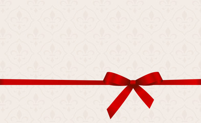 Gift Card With Red Ribbon And A Bow.  Gift Voucher Template with  place for text.  Invitation - vector image.