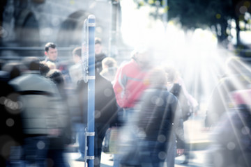 people on busy street