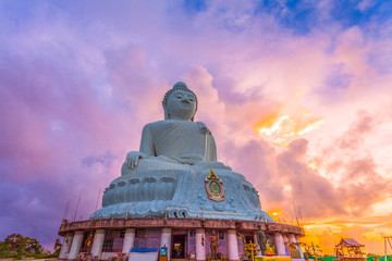 white great Phuket’s big Buddha in sunset time