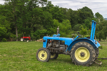 Red and blue tractor