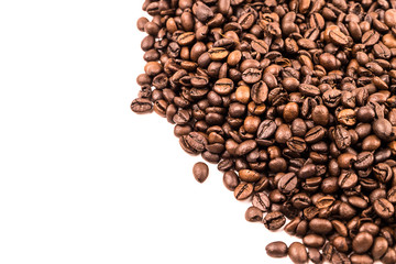 Roasted Coffee Beans background texture isolated on white background with copy space for text