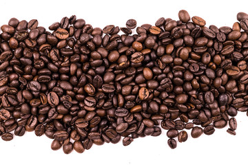 Naklejka premium Roasted Coffee Beans background texture isolated on white background with copy space for text