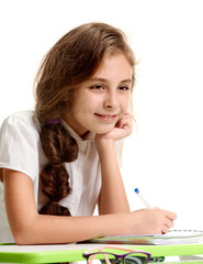 Smiling girl studying