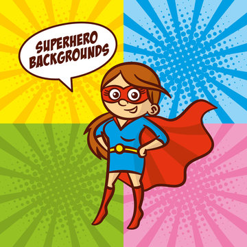 Superhero cartoon character woman Color background