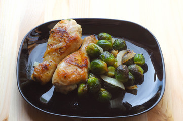 Fried chicken and brussels sprouts