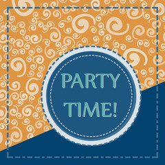 Childish Party Poster. Flyer, Greeting Card, Invitation.Flyer Template Round frame of blue color over hand drawn elements seamless background.