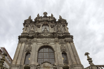 Fototapeta na wymiar Facade of the Clerigos Church, one famous panoramic viewpoint destination of Porto city.