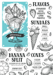 Ice cream menu template for restaurant and cafe.