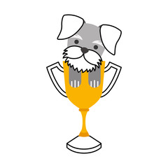 cute dog mascot with trophy vector illustration design