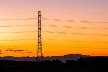 silhouette of high voltage electrical pole structure