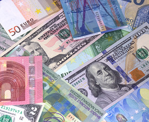 Abstract dollar euro and swiss franc background.