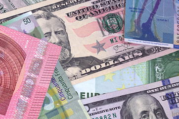 Abstract dollar euro and swiss franc background.