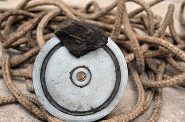 Fragments of iron-silicate meteorite found with search magnet on the river bottom. Ancient...