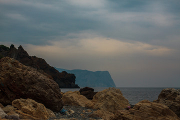 Landscape of the mounting shore, beautiful seascape, selective focus