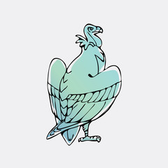 Hand-drawn pencil graphics, vulture, eagle, osprey, falcon, hawk, scavenger, condor, karkar, kite.Engraving, stencil style. Bird predator.Logo,sign,emblem,symbol Stamp,seal. Simple illustration Sketch