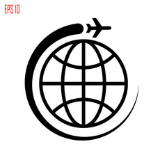 The plane flies around the earth icon