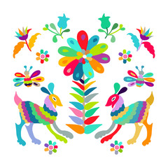 Vector folk Mexican Otomi Style embroidery Pattern