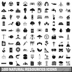 100 natural resources icons set, simple style 