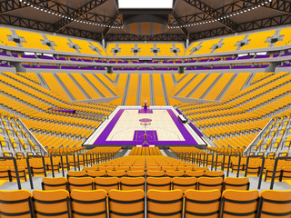 Large modern basketball arena with yellow seats © Danilo