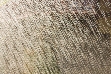 Many drops of water flying, like little flies. Abstract rainy background..