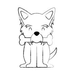 cute dog mascot with bone vector illustration design