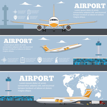 Airport poster set with airplane