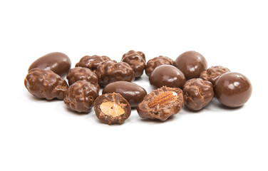 Dragee nuts in chocolate