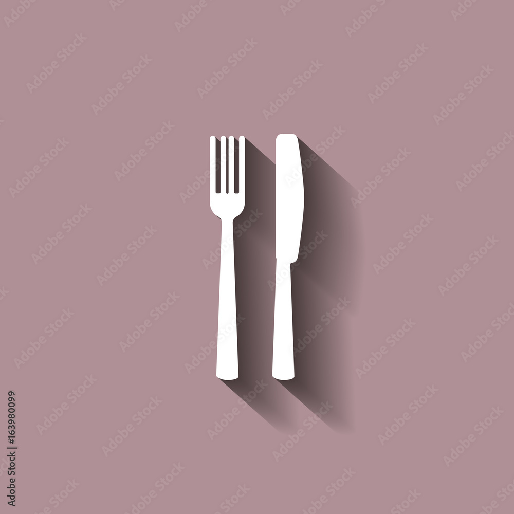 Poster knife and fork. cutlery. table setting. vector icon with shadow