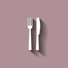 Knife and fork. Cutlery. Table setting. Vector icon with shadow