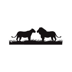 silhouette pair lion couple beast animal