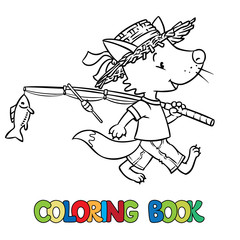 Little funny fox go fishing. Coloring book