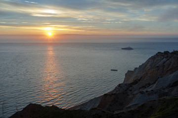 Fototapeta premium Alum Bay on the Isle of Wight, captured at sunset