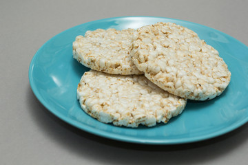 Rice bread on a blue plate