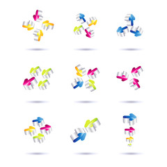 Fototapeta premium Set of minimal arrow multicolor symbol set and shapes. Trendy hipster icons and logotypes. Business signs, labels, badges, frames and borders