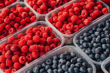 pattern of blueberries and raspberries on the counter trade.