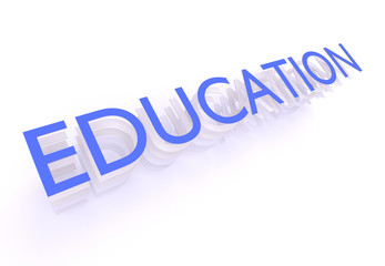 Education, word in blue letters on white background, 3d rendering