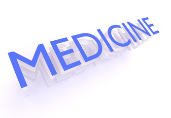 Medicine, word in blue letters on white background, 3d rendering