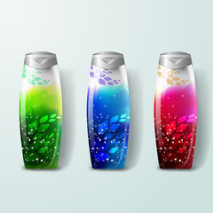 Fototapeta premium Mockup template for branding and product designs. Isolated realistic plastic bottles with unique floral design. Easy to use for advertising branding and marketing.